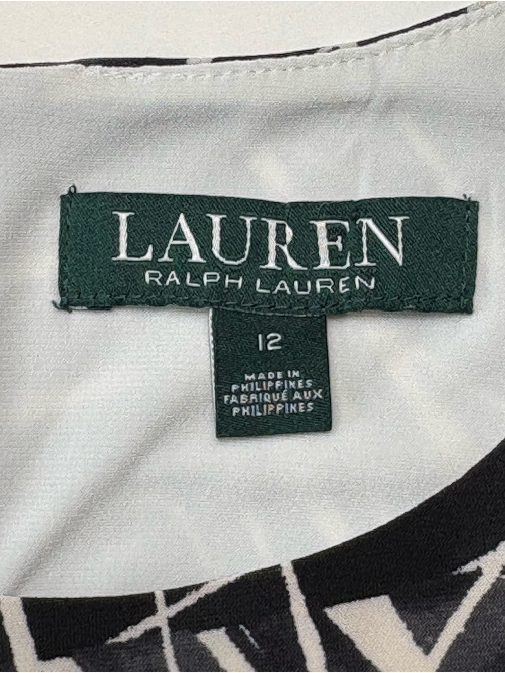 Lauren Ralph Lauren Geometric Midi Dress 12 Tie Waist Black Gray Ivory - Picture 11 of 13
